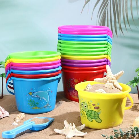 Junkin 24 Sets Beach Sand Buckets and Shovels for Kids Bulk 6.3" Small Beach Pails and Sand Toys for Summer Holiday Party- 24 Bucket+24 Shovels (Cute) in Kuwait