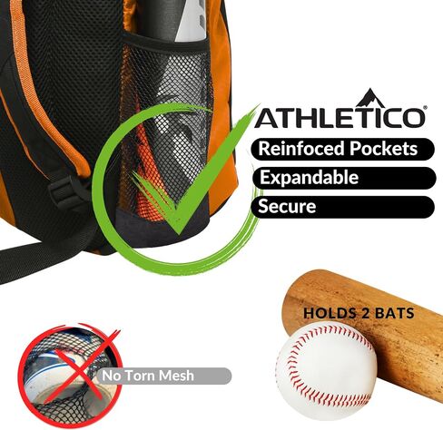 حقيبة بيسبول للشباب من Athletico - حقيبة ظهر للبيسبول ومعدات ومعدات البيسبول والكرة اللينة | يحمل الخفاش والخوذة والقفازات | خطاف السياج (أزرق) in Kuwait