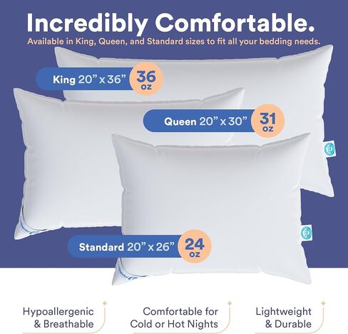Continental Bedding 550 Goose Down Sleeping Bed Pillow, King (Pack of 1), White in Kuwait