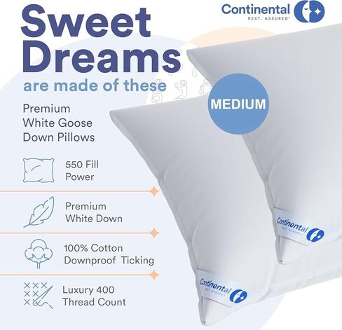 Continental Bedding 550 Goose Down Sleeping Bed Pillow, King (Pack of 1), White in Kuwait