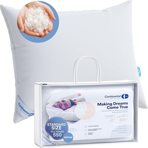 Continental Bedding 550 Goose Down Sleeping Bed Pillow, King (Pack of 1), White in Kuwait