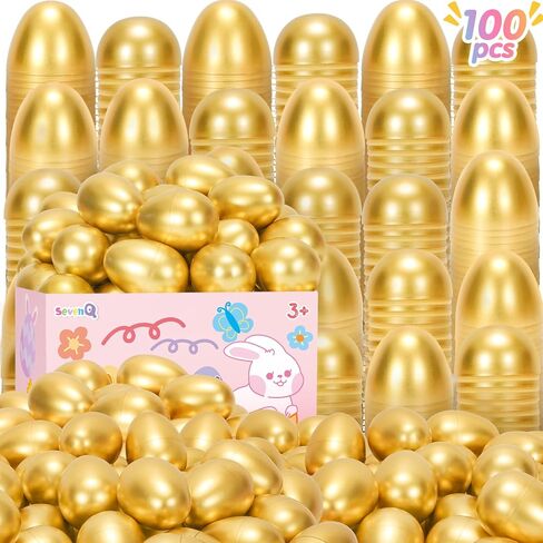 Fillable Easter Eggs 50Pcs Plastic Golden Eggs for Easter Basket Stuffers,Easter Gifts for Kids Party Favors Pinata Candy Goodie Bags Treasure Box Toys Fillers Easter Egg Hunt Games Decorations in Kuwait