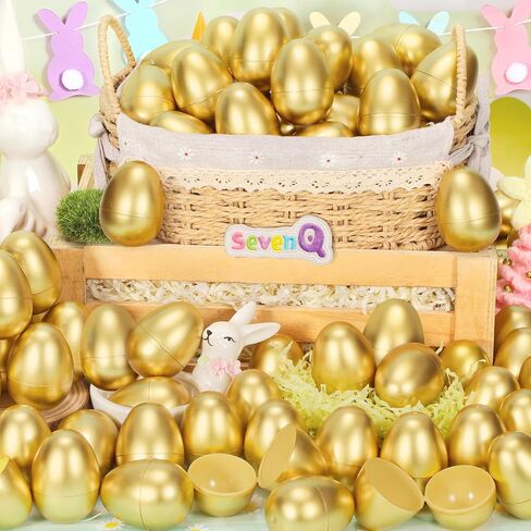 Fillable Easter Eggs 50Pcs Plastic Golden Eggs for Easter Basket Stuffers,Easter Gifts for Kids Party Favors Pinata Candy Goodie Bags Treasure Box Toys Fillers Easter Egg Hunt Games Decorations in Kuwait
