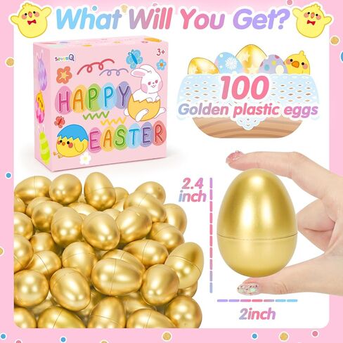 Fillable Easter Eggs 50Pcs Plastic Golden Eggs for Easter Basket Stuffers,Easter Gifts for Kids Party Favors Pinata Candy Goodie Bags Treasure Box Toys Fillers Easter Egg Hunt Games Decorations in Kuwait