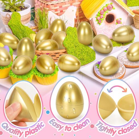 Fillable Easter Eggs 50Pcs Plastic Golden Eggs for Easter Basket Stuffers,Easter Gifts for Kids Party Favors Pinata Candy Goodie Bags Treasure Box Toys Fillers Easter Egg Hunt Games Decorations in Kuwait