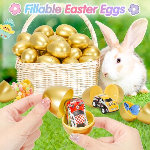 Fillable Easter Eggs 50Pcs Plastic Golden Eggs for Easter Basket Stuffers,Easter Gifts for Kids Party Favors Pinata Candy Goodie Bags Treasure Box Toys Fillers Easter Egg Hunt Games Decorations in Kuwait