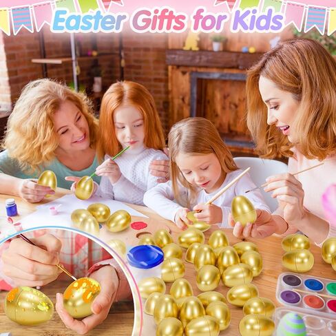 Fillable Easter Eggs 50Pcs Plastic Golden Eggs for Easter Basket Stuffers,Easter Gifts for Kids Party Favors Pinata Candy Goodie Bags Treasure Box Toys Fillers Easter Egg Hunt Games Decorations in Kuwait