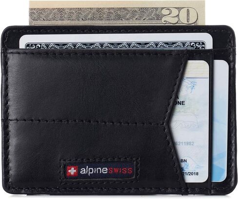 محفظة جيب أمامي من Alpine Swiss RFID Minimalist Oliver للرجال من مجموعة يورك من الجلد باللون الأسود الناعم in Kuwait