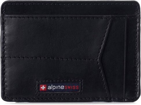 محفظة جيب أمامي من Alpine Swiss RFID Minimalist Oliver للرجال من مجموعة يورك من الجلد باللون الأسود الناعم in Kuwait