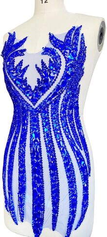 Gerrit Pure Handmade Beads Bares Rhinestons Lace Patches Patches Patches Tricming On Sequins Stones Beads Shining Heavy Dress Fress Diy Accessories 14x25in (Orange) in Kuwait