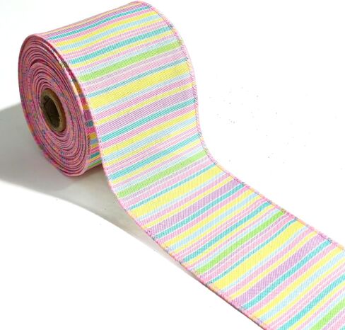 LINGMIN 2 Rolls Easter Ribbon for Wreath Bow Wrapping Gifts, Pink Stripe Happy Easter Ribbon for Gift Wrapping Decoration Party Supplies Craft 2.5" X 10 Yard Wired Spring Easter Theme Wreath Ribbon in Kuwait