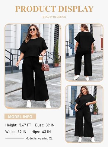 Eytino Womens Plus Size Sweatsuits Casual Short Sleeve Tops High Waist Wide Leg Pants 2 Piece Tracksuit Lounge Sets(1X-5X) in Kuwait