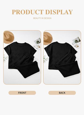 Eytino Womens Plus Size Sweatsuits Casual Short Sleeve Tops High Waist Wide Leg Pants 2 Piece Tracksuit Lounge Sets(1X-5X) in Kuwait