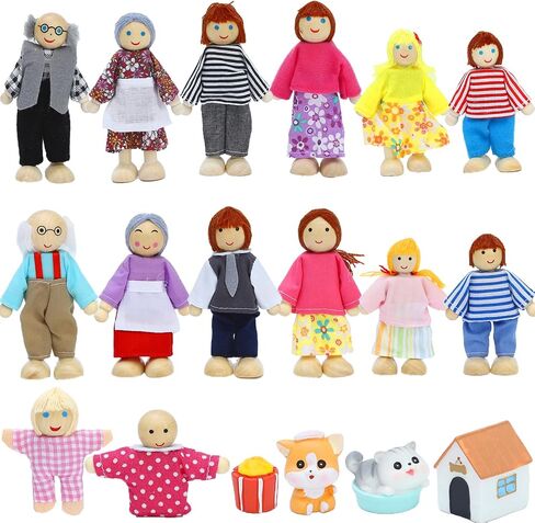 ONEST 23 Pieces Wooden Dollhouse Family Set Mini People Figures Dollhouse Dolls Wooden Doll Family Pretend Play Figures Accessories for Pretend Dollhouse Toy in Kuwait