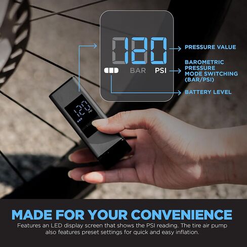 Mini Electric Bike Pump with Pressure Gauge- 150PSI Portable Bicycle Tire Pump with Auto Stop, Pocket Tiny Air Pump in Saudi Arabia