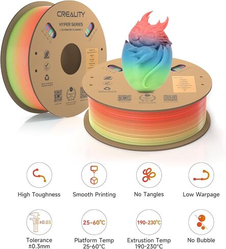 Creality 3D Printer Filament PLA 1.75mm, Creality Official Hyper PLA Filament Durable and Resistant,2.2 lb/1 kg, 300mm/s Designed for High-Speed 3D Printing (Macaron Rainbow) in Saudi Arabia