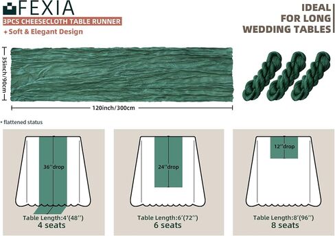 FEXIA Table Runner Sage Green Cheesecloth 35x120 Inches for Baby Bridal Shower Decoration Gauze Rustic Spring Easter Table Runner for Wedding Party First Communion Centerpiece Engagement in Saudi Arabia