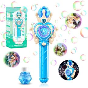 Magic Bubble Wand for Kids, Automatic Bubble Machine Bubble Blower 10000+ Bubbles with Bubble Solution/Lights, 10 Holes Portable Bubble Maker Toys for Boys Girls Outdoor Party Wedding Gift