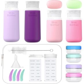 Vinofes 16 Pack Travel Size Bottles TSA Approved Silicone Squeezable Bottles for Toiletries Leak Proof Refillable Travel Containers for Shampoo, Conditioner, Lotion, BPA Free (16 Pack/Black Pack)