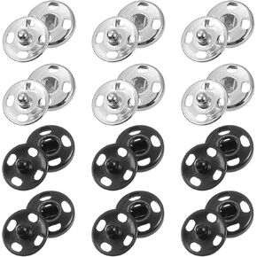 uxcell 12 Sets Sewing Snap Buttons, 15mm Press Buttons Metal Snap Fasteners for Clothes DIY Crafts, Silver/Black