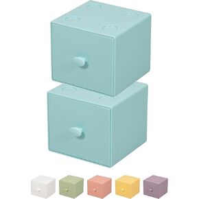 PTSGCAI 2Pack Small Desk Organizer, Cute Stackable Organizer Drawers, Desktop Drawer for Craft Storage, Stacking Desktop Organizer for Office and Home (WHITE)