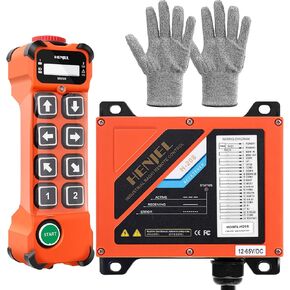 Dual 2 Speed 12-65V 8 Channel Industrial Wireless Crane Remote Control 2 Transmitters and 1 Receiver for Overhead Bridge Travelling Gantry Truck Tower Crane Radio w/E-Stop Push Button