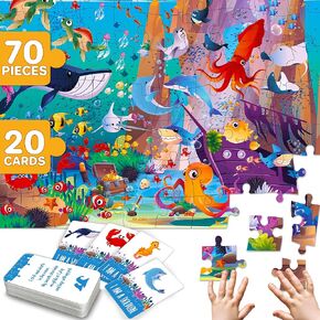 QUOKKA Puzzles for Kids Ages 8-10 - 150 Pcs Jigsaw Puzzles for 6-8 Year Olds - 400+ Facts on 50 Double-Sided Flashcards | Learn USA | Education Activity Gift - Shaped Puzzles for Toddlers 4-6