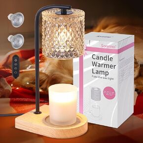 Candle Warmer Lamp with Timer: Black Electric Candles Wax Warmers Glass Lamps with 2 Bulbs for Jar Candles for Bedroom Decor, Dimmable Candle Light Warmer, Gifts for Her