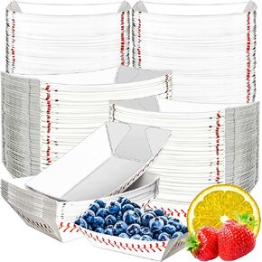 MotBach 50 Pack 2Lb Paper Food Boat Trays, Baseball Birthday Decorations Baseball Party Favors, Disposable Paper Food Serving Tray Boat Plate for Snack Popcorn Bakery Dessert Sandwich Taco Fries Nacho