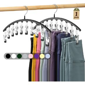 Legging Organizer for Closet, Metal Yoga Pants Hangers 2 Pack w/10 Clips Holds 20 Leggings, Space Saving Hanging Closet Organizer w/Rubber Coated Closet Organizers and Storage, Black