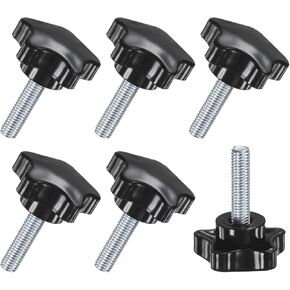 6-Pack Star Clamping Knobs, M8x60mm Male Thread Hand Tightening Screw for Machinery/Electronic/Furniture/Umbrella Base, Machine Handle Replacement [39mm, Black]