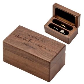 MUUJEE Ephesians 5:31 Quad Ring Box - Engraved Wooden Ring Case Box for Wedding Ceremony Ring Bearer Anniversary Birthday Valentines Gift Ideas