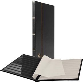 LIGHTHOUSE – “BASIC" Hard Cover Stockbook for Stamps - 64 Black Cardstock A4 Pages with Clear Strips and Double Linen Hinges - Blue
