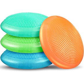 Libima 4 Pcs Glitter Wiggle Seat for Sensory Kids Inflated Wobble Cushion Sensory Seat Flexible Seating for Classroom Elementary, Balance Disc with Pump for Kids Adult Office Home