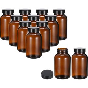 PATIKIL 4oz(120ml) Glass Sample Bottles, 12Pcs Wide Mouth Round Bottle Dispensing Bottles with Black Poly Cone Cap for Reagent Liquids, Essential Oils, Perfume, Amber