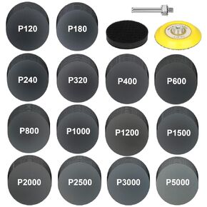 240Pcs 2 Inch Sanding Discs, Assorted 80 to 5000 Grit Silicon Carbide Hook & Loop Sandpaper with 1/4" 1/8" Shank Sanding Pads and Foam Buffering Pad for Wood Metal Car (2 inch 80-5000 Grit)