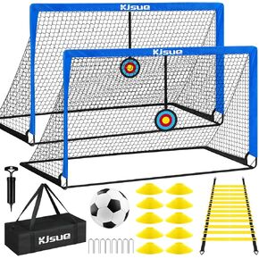 Kids Soccer Goal, Soccer Goals for Backyard Set of 2, 5x3.6ft Portable Soccer Goal Pop Up Soccer Net, Soccer Nets Training Equipment with Soccer Targets for Kids Age 3-5 6-8 8-12 10-12 Games