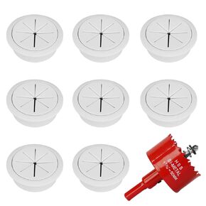 8 Pcs Desk Grommets, 50mm（2 Inch） Plastic Round Cable Grommet with Hole Saw, Desk Cable Hole, Computer Desk Cable Wire Grommet, Desk Cable Hole Cover for Home, Office, School, Meeting Room, (Black)