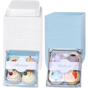 100 Pack Charcuterie Boxes with Clear Secure Lids and 100 PCS Stickers, 5.3x4.9x2.5 Inches Pink Square Disposable Food Containers Cookies Boxes for Sandwich, Pastry, Dessert