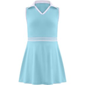 Girls Tennis Dress Golf Outfit Sleeveless Athletic Dresses Polo V Neck Sport Skirt with Pockets 4-13Y in Kuwait