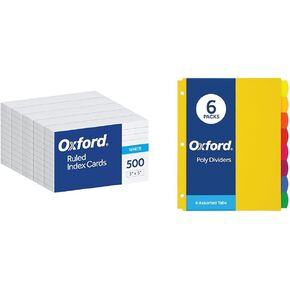 Oxford Index Cards, 3 x 5 Inches, White, Lined on Front, Blank on Back, Flashcards for School and Studying, Recipe Note Cards, 500 Count (5 Packs of 100) (40176)