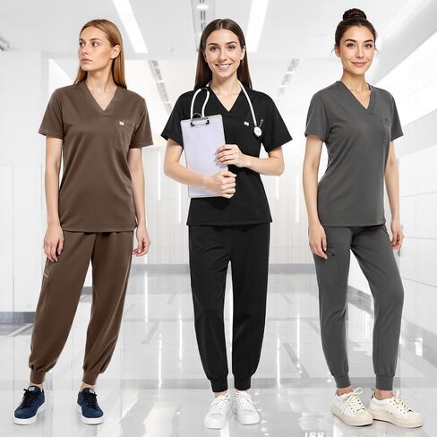 Scrubs for Women Scrubs Set - Stretch V-Neck Scrub Top & Yoga Jogger Pants Medical Uniform Scrub Set in Saudi Arabia