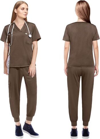 Scrubs for Women Scrubs Set - Stretch V-Neck Scrub Top & Yoga Jogger Pants Medical Uniform Scrub Set in Saudi Arabia