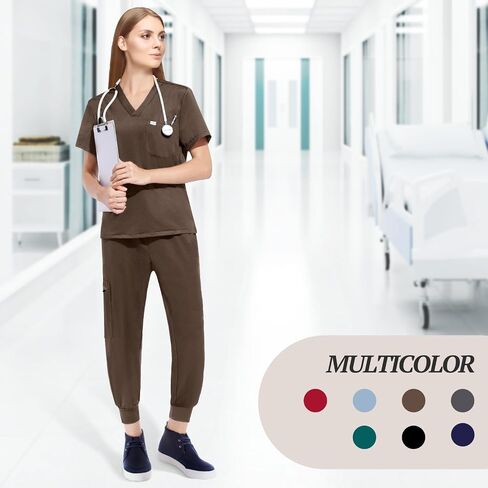 Scrubs for Women Scrubs Set - Stretch V-Neck Scrub Top & Yoga Jogger Pants Medical Uniform Scrub Set in Saudi Arabia