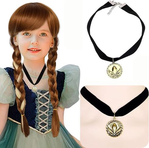 ANOGOL Wig Cap+ Brown Wig for Princess Long Braided Wig with Bangs Straight Cosplay Wig for Kids Women Girls Party Halloween Costume Wig in Kuwait