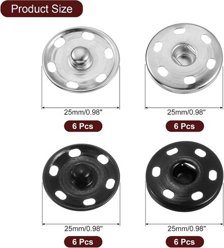 UXCELL 12 مجموعات أزرار SNIP SNAP ، 15 مم أزرار الأزرار السحابات SNAP المعدنية للملابس DIY الحرف اليدوية ، الفضة/الأسود in Saudi Arabia