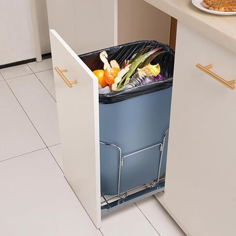VEVOR Pull-Out Trash Can, 35L Single Bin, Under Mount Kitchen Waste Container with Slide, Handle and Door Mounting Kit, 110 lbs Load Capacity Heavy Duty Garbage Recycling Bin for Kitchen Cabinet, Sink in Saudi Arabia