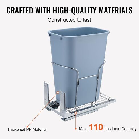 VEVOR Pull-Out Trash Can, 35L Single Bin, Under Mount Kitchen Waste Container with Slide, Handle and Door Mounting Kit, 110 lbs Load Capacity Heavy Duty Garbage Recycling Bin for Kitchen Cabinet, Sink in Saudi Arabia