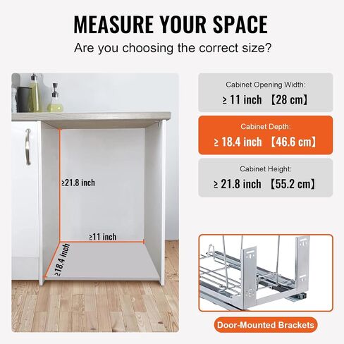 VEVOR Pull-Out Trash Can, 35L Single Bin, Under Mount Kitchen Waste Container with Slide, Handle and Door Mounting Kit, 110 lbs Load Capacity Heavy Duty Garbage Recycling Bin for Kitchen Cabinet, Sink in Saudi Arabia