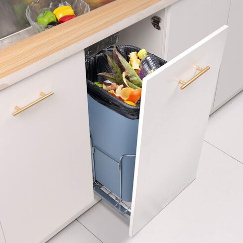 VEVOR Pull-Out Trash Can, 35L Single Bin, Under Mount Kitchen Waste Container with Slide, Handle and Door Mounting Kit, 110 lbs Load Capacity Heavy Duty Garbage Recycling Bin for Kitchen Cabinet, Sink in Saudi Arabia